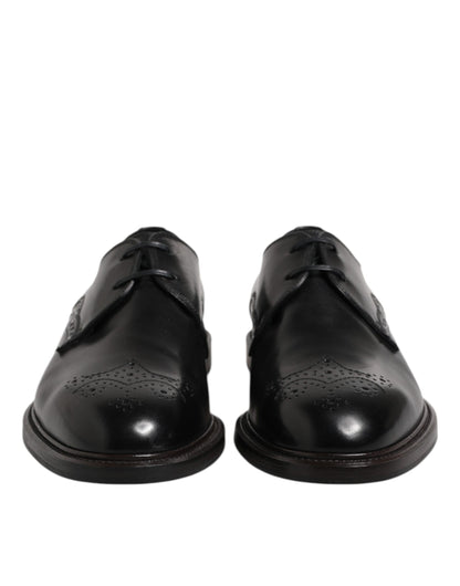 Dolce & Gabbana Black Leather Derby Wingtip Formal Shoes
