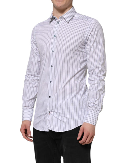 Dolce & Gabbana White Blue Striped Cotton GOLD Formal Shirt
