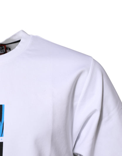 تي شيرت دولتشي آند غابانا أبيض من القطن بياقة دائرية وطبعة جرافيكية