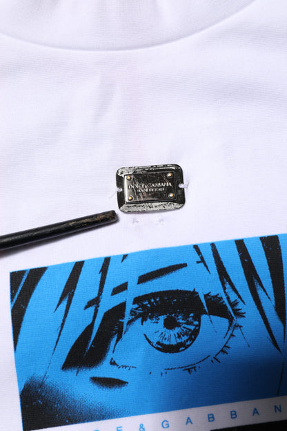 تي شيرت دولتشي آند غابانا أبيض من القطن بياقة دائرية وطبعة جرافيكية