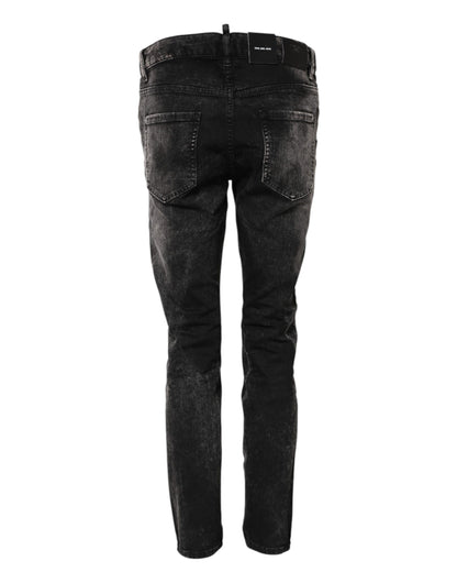 Dsquared² Black Washed Mid Waist Tapered Denim Jeans