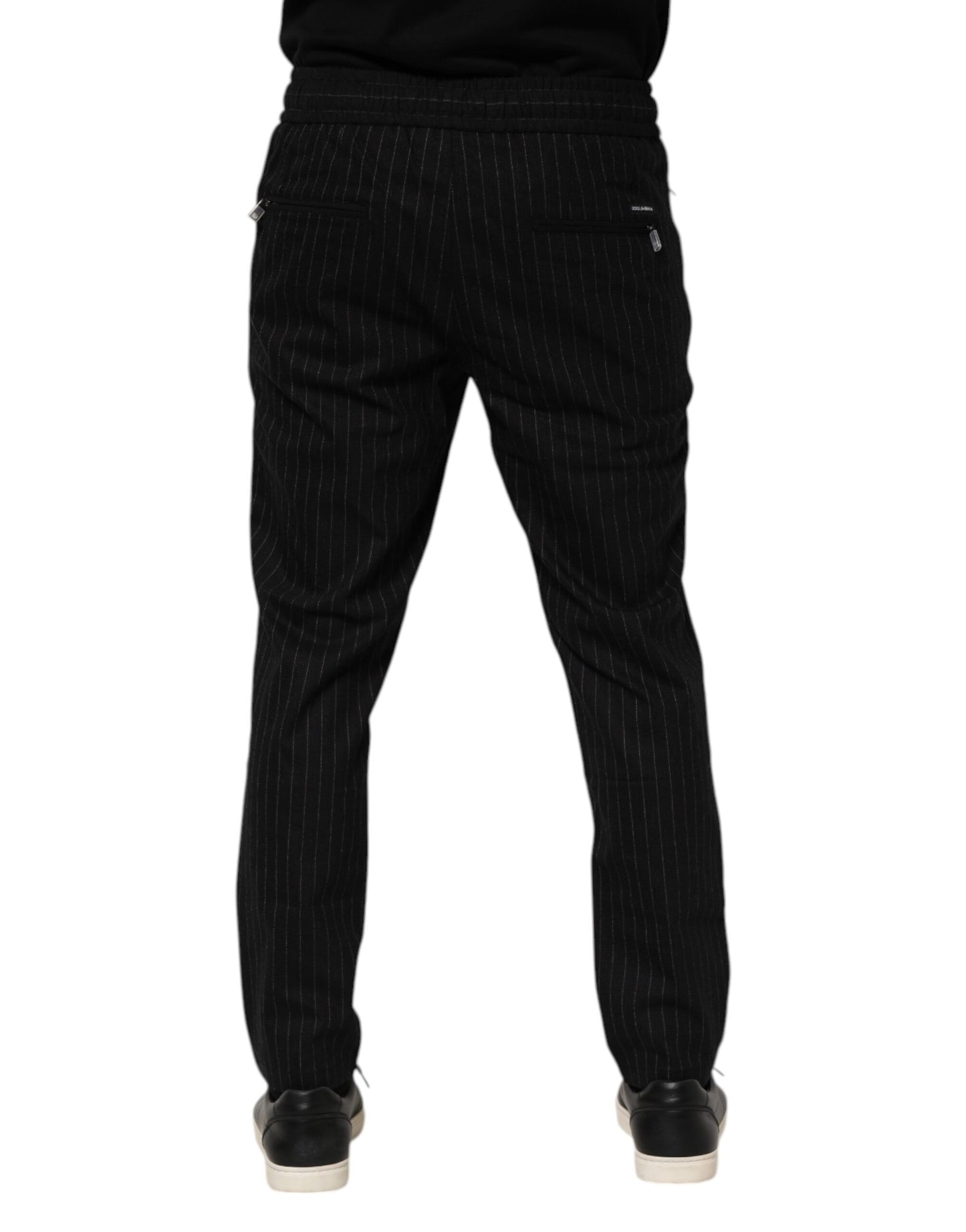 Dolce & Gabbana Black Striped Wool Men Jogger Pants