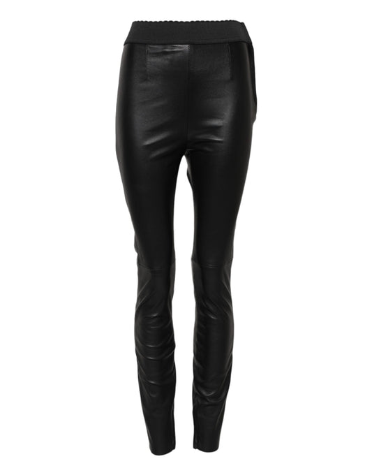 Dolce & Gabbana Black Leather Elastic Waist Pants