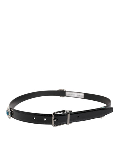 Dolce & Gabbana Black Embellished Metal Logo Buckle Belt