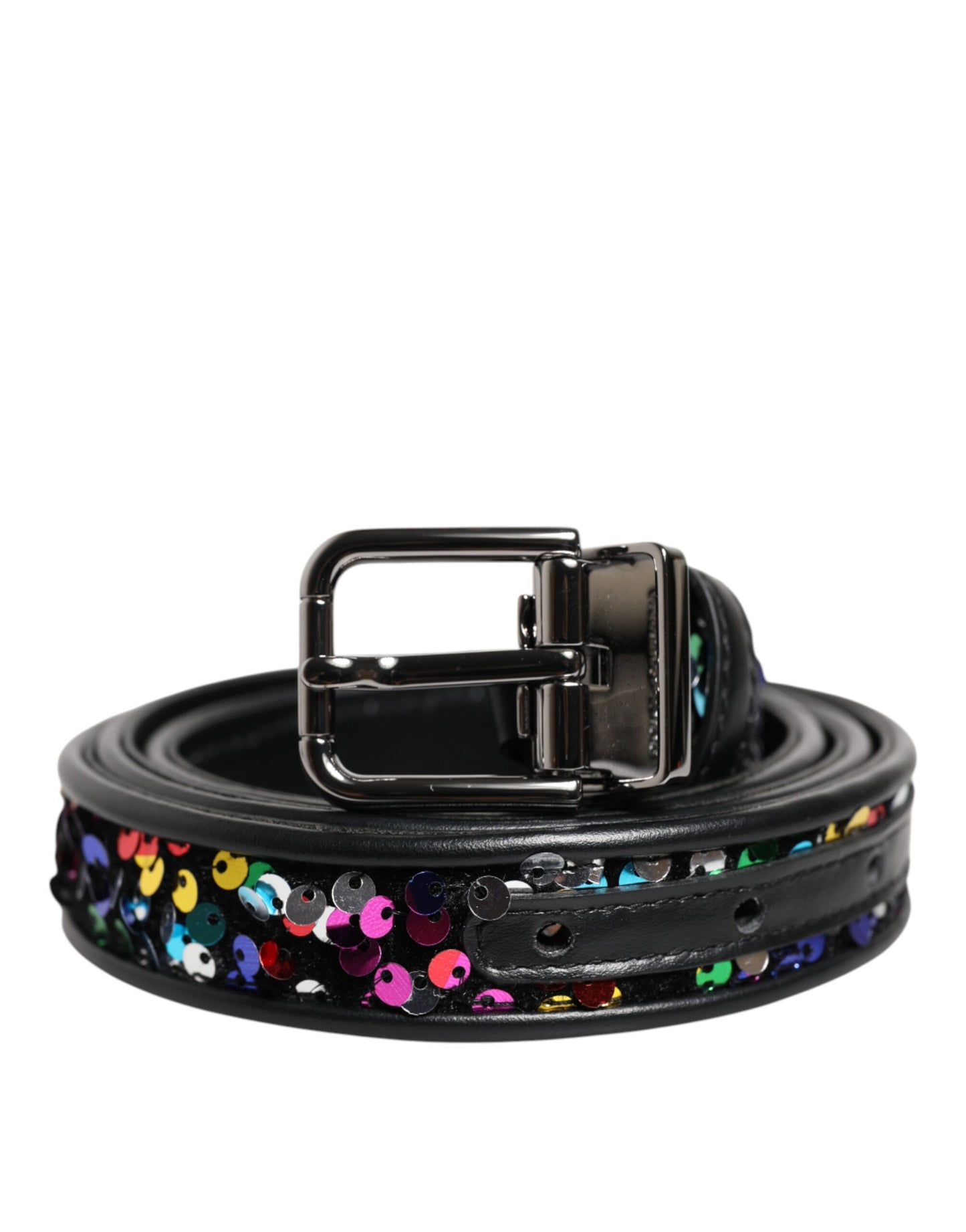 Dolce & Gabbana Black Sequin Embellished Metal Buckle Belt