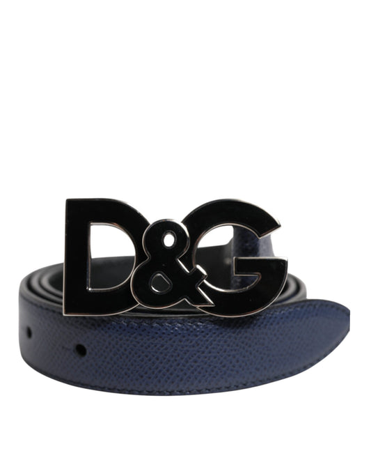 Dolce & Gabbana Blue Leather Classic Metal DG Logo Buckle Belt
