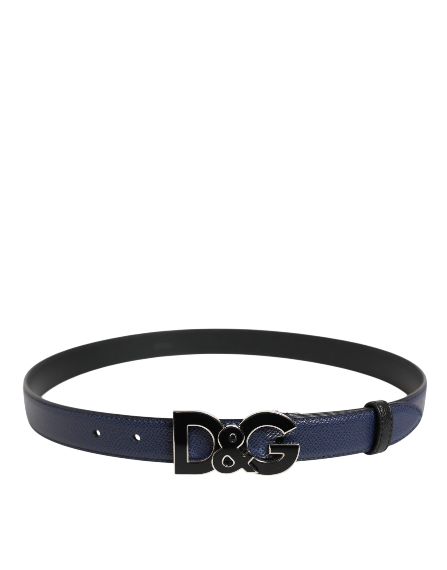 Dolce & Gabbana Blue Leather Classic Metal DG Logo Buckle Belt