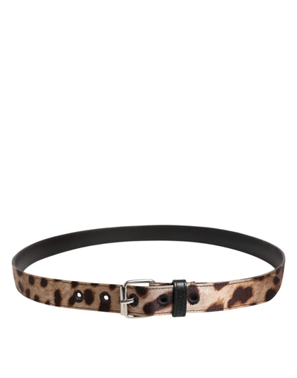 Dolce & Gabbana Brown Leopard Silver Metal Buckle Belt