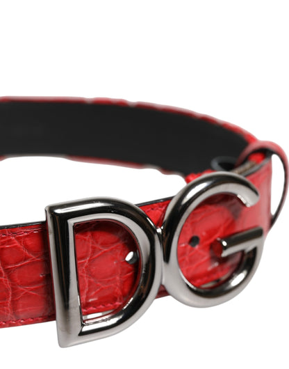 Dolce & Gabbana Red Viscose Silver DG Logo Metal Buckle Belt