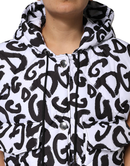 Dolce & Gabbana White DG Mania Hooded Sleeveless Puffer Jacket