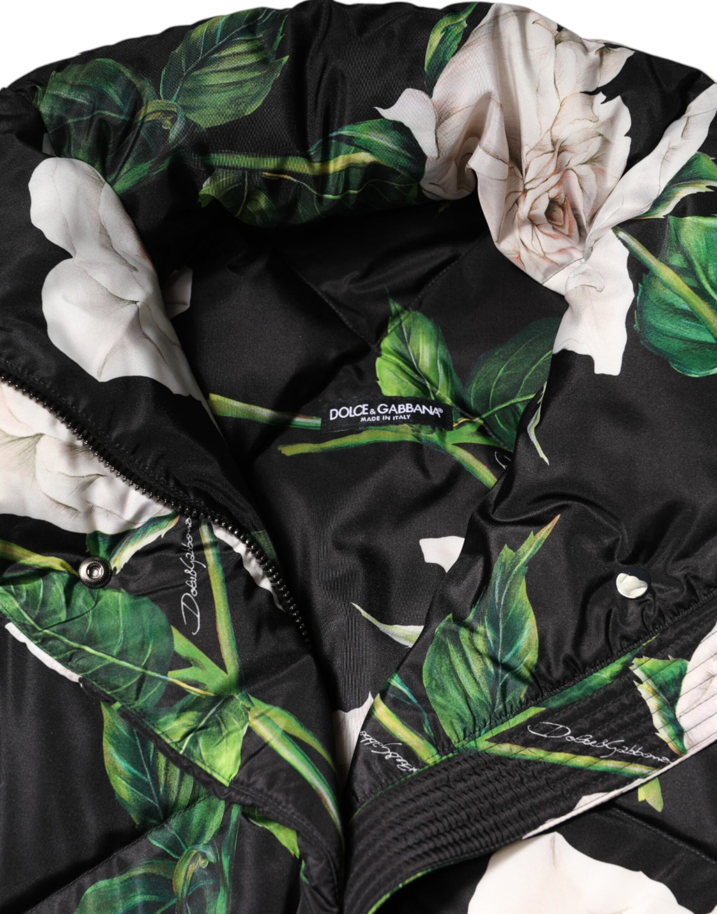 جاكيت دولتشي آند غابانا أسود منفوخ ومبطن بطبعة زهور