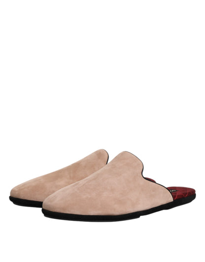 Dolce & Gabbana Beige Capra Suede Slides Flat Slipper Shoes