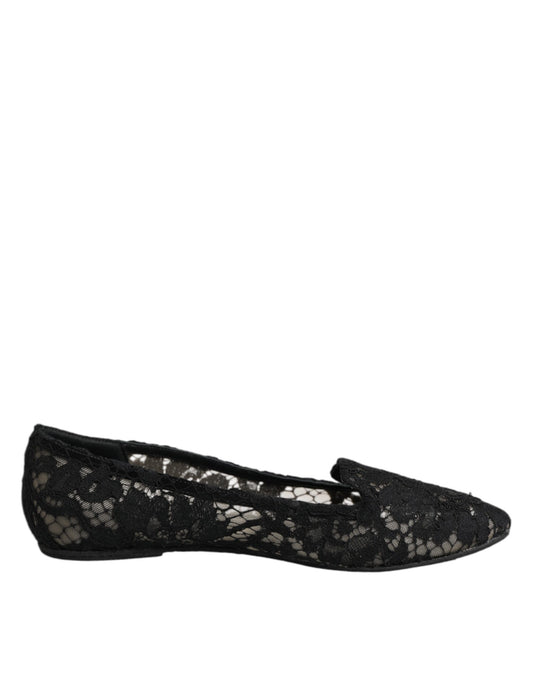 Dolce & Gabbana Black Taormina Lace Slip On Flats Shoes