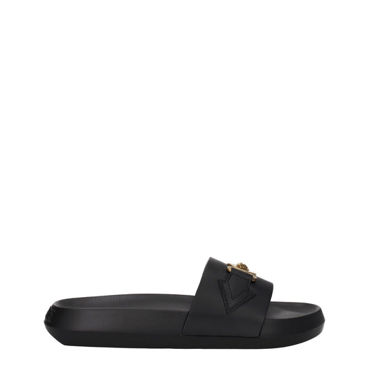 Versace Black Leather Slippers