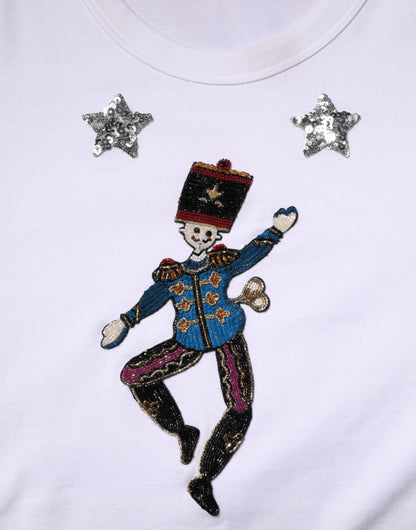 Dolce & Gabbana White Cotton Sequin Embellished Top T-shirt