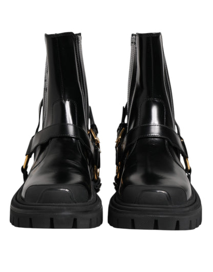 Dolce & Gabbana Black Leather Chelsea Men Short Boots Shoes