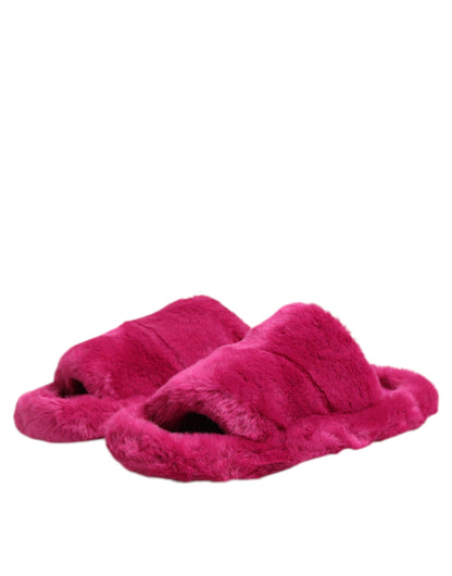 Dolce & Gabbana Pink Acrylic Faux Fur Mens Flats Sandals Shoes
