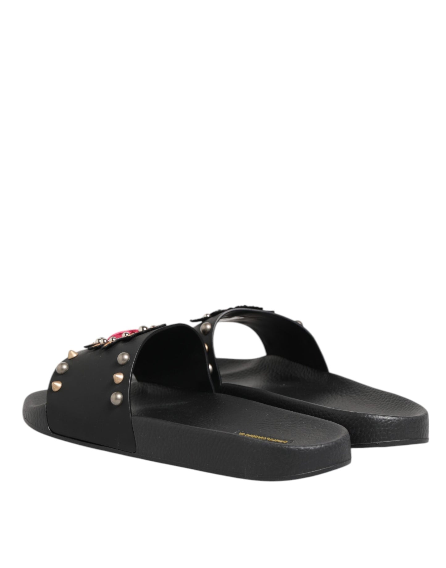 Dolce & Gabbana Black Rubber Sacred Heart Slides Men Beachwear Shoes