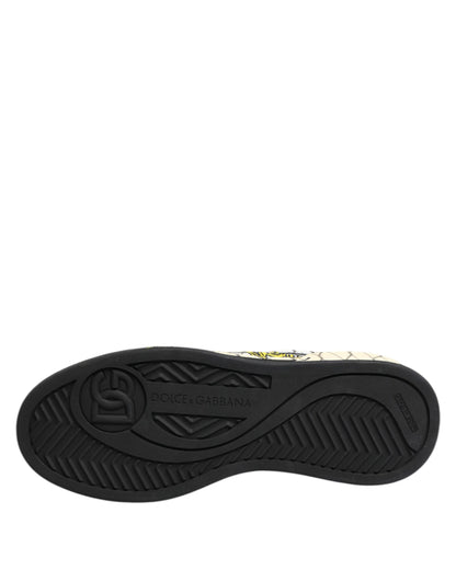 حذاء سنيكرز رجالي منخفض الرقبة مطبوع عليه شعار دولتشي آند غابانا باللون الأبيض