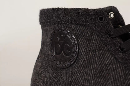 حذاء سنيكرز كاجوال من دولتشي آند غابانا رمادي اللون مصنوع من الصوف والقطن برقبة عالية