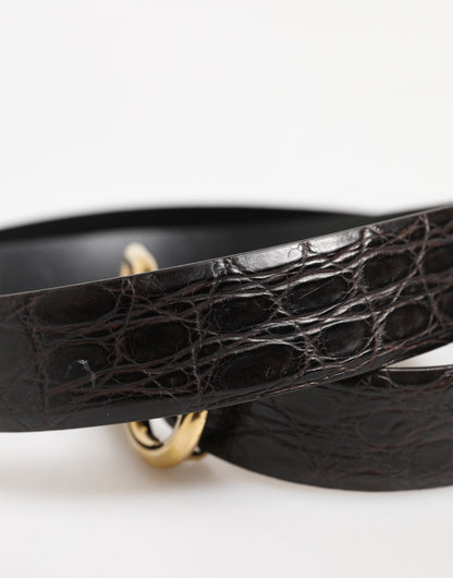 حزام دولتشي آند غابانا من الجلد الأسود الفاخر مع مشبك وشعار DG