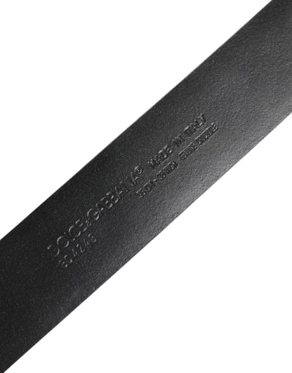 حزام دولتشي آند غابانا من الجلد الأسود الفاخر مع مشبك وشعار DG