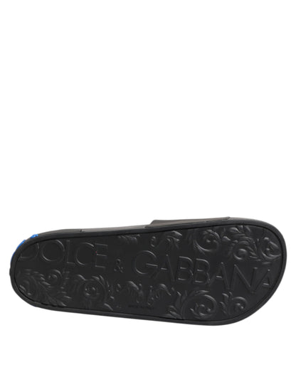 Dolce & Gabbana Black Leather Slides Flats Beachwear Shoes