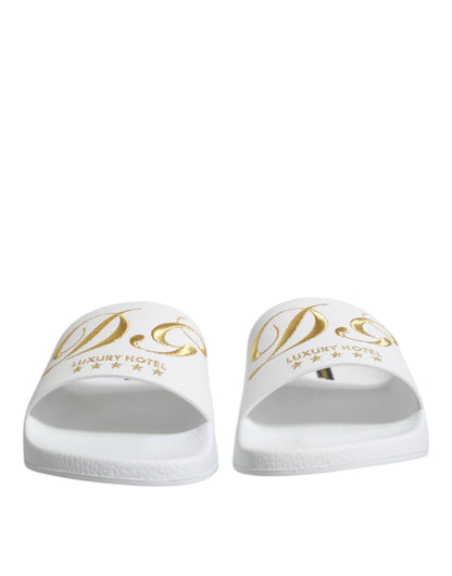 Dolce & Gabbana White Leather Slides Sandals Beachwear Shoes