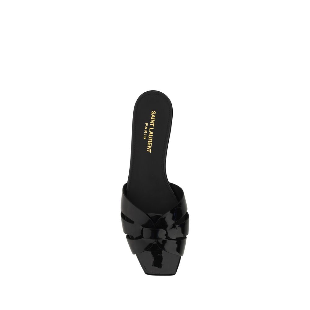 Saint Laurent Black Calf Leather Bos Taurus Flat Sandals