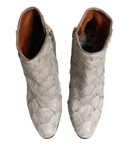 حذاء دولتشي آند غابانا بكعب عالٍ من الجلد باللون الأبيض العاجي