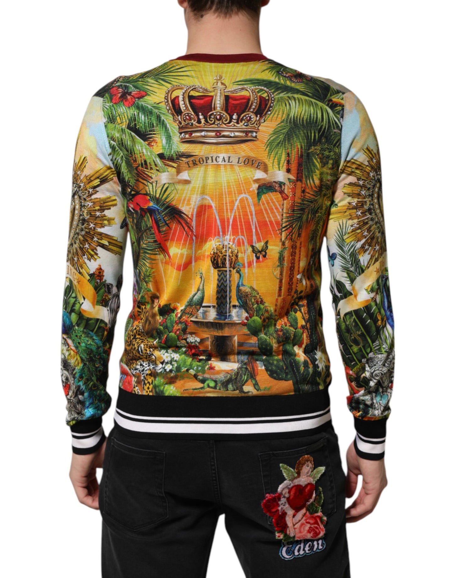 Dolce & Gabbana Tropical Heart Crown Silk Pullover Sweater