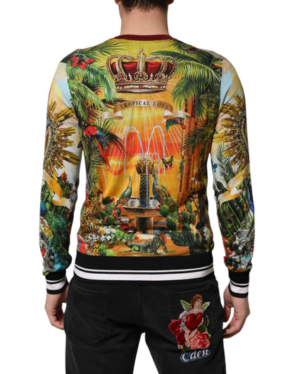 Dolce & Gabbana Tropical Heart Crown Silk Pullover Sweater