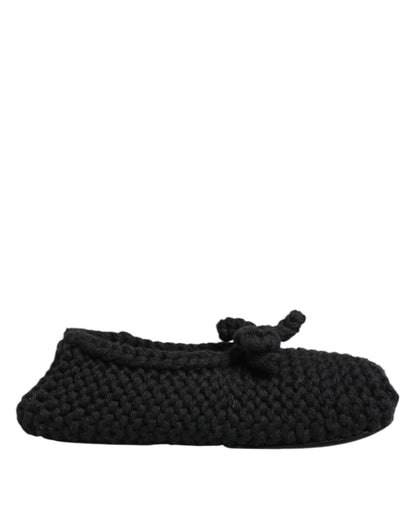 Dolce & Gabbana Black Wool Knit Slip On Ballerina Flats Shoes