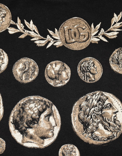 تي شيرت دولتشي آند غابانا أسود من القطن بطبعة عملات معدنية ورقبة دائرية