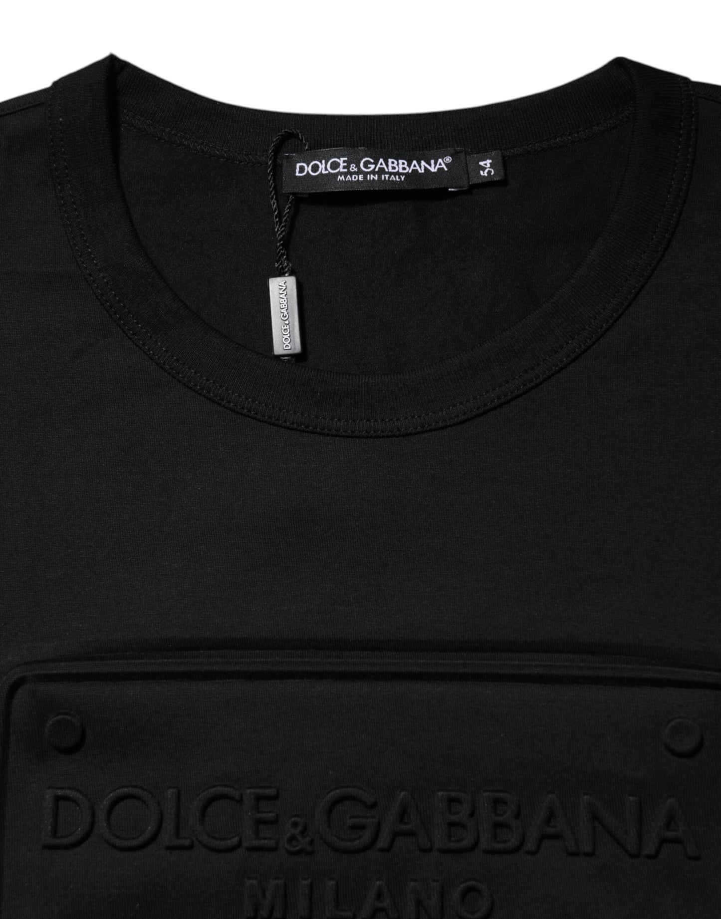 Dolce & Gabbana Black Embossed Logo Cotton Crew Neck T-shirt