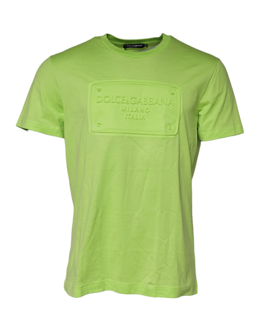 Dolce & Gabbana Green Embossed Logo Cotton Crew Neck T-shirt