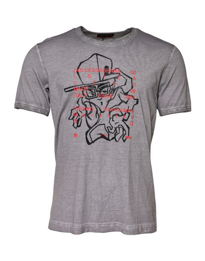 Dolce & Gabbana Gray Graphic Print Cotton Crew Neck T-shirt