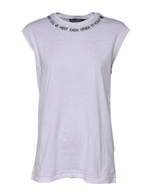 Dolce & Gabbana White Cotton Sleeveless Printed Tank T-shirt