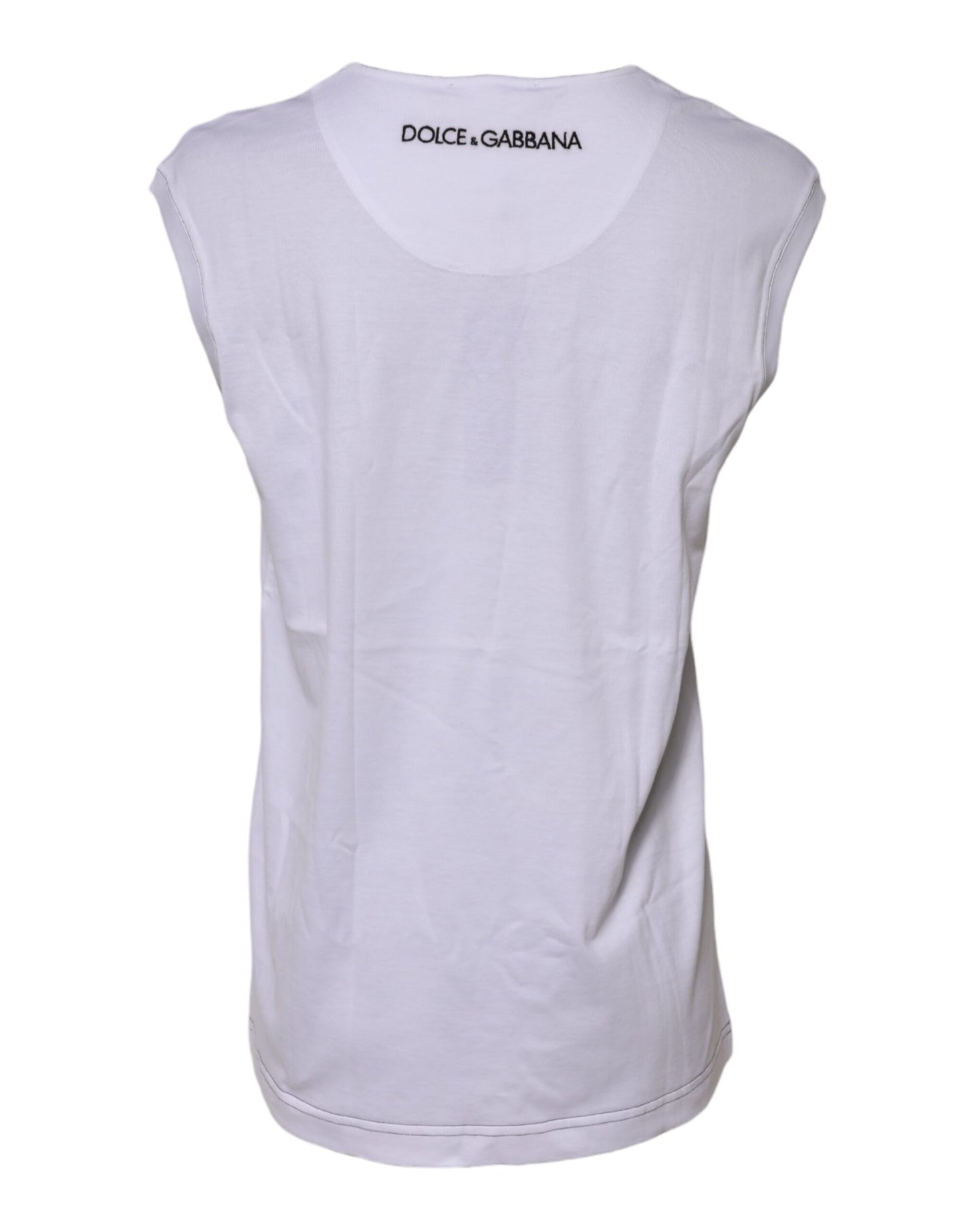 Dolce & Gabbana White Cotton Sleeveless Printed Tank T-shirt