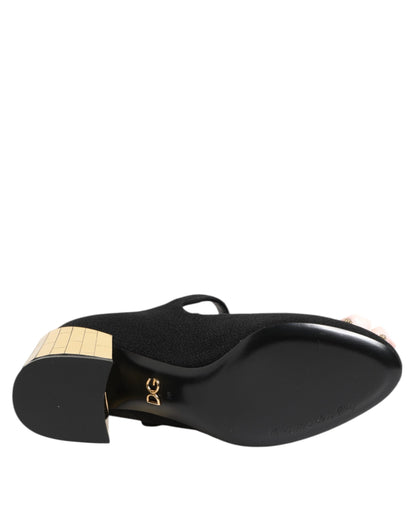 Dolce & Gabbana Black Flower Crystal Embellished Mary Jane Shoes
