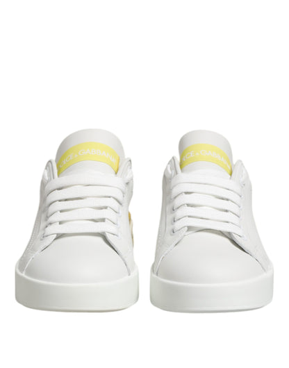 Dolce & Gabbana White Yellow Leather Low Top Sneakers Shoes