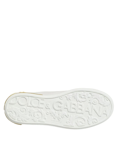 Dolce & Gabbana White Yellow Leather Low Top Sneakers Shoes