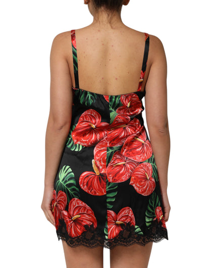 Dolce & Gabbana Black Floral Lace Trim Chemise Lingerie Dress