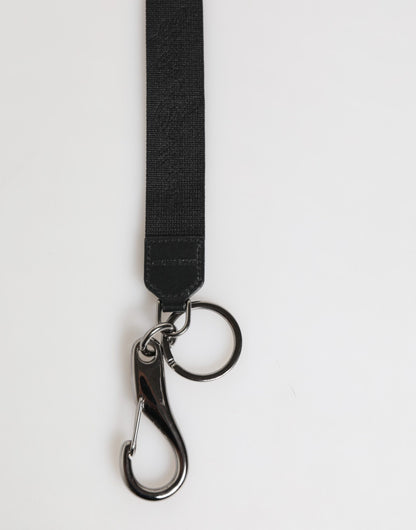 Dolce & Gabbana Black Yellow Polyester DG Logo Silver Keychain Keyring