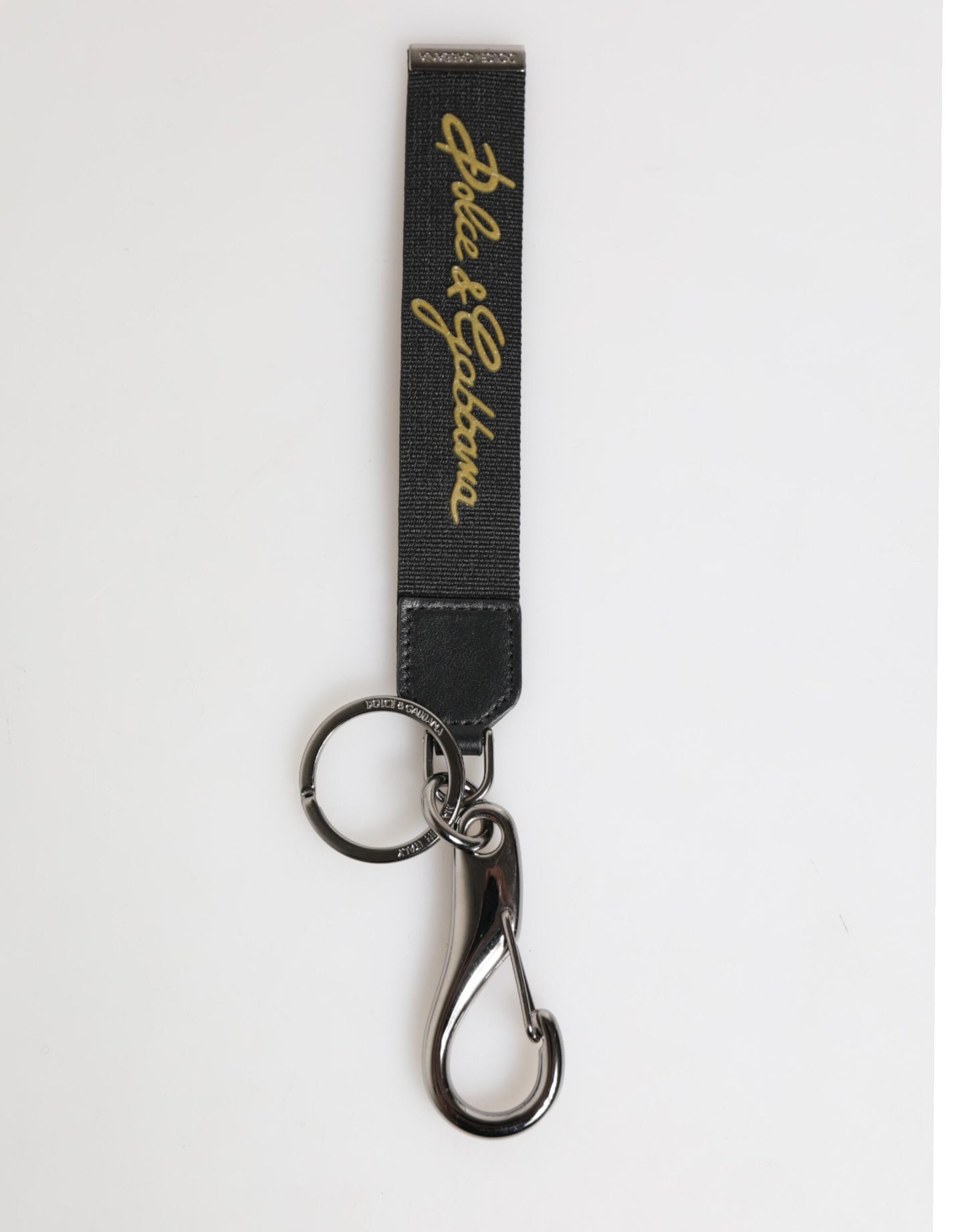 Dolce & Gabbana Black Yellow Polyester DG Logo Silver Keychain Keyring