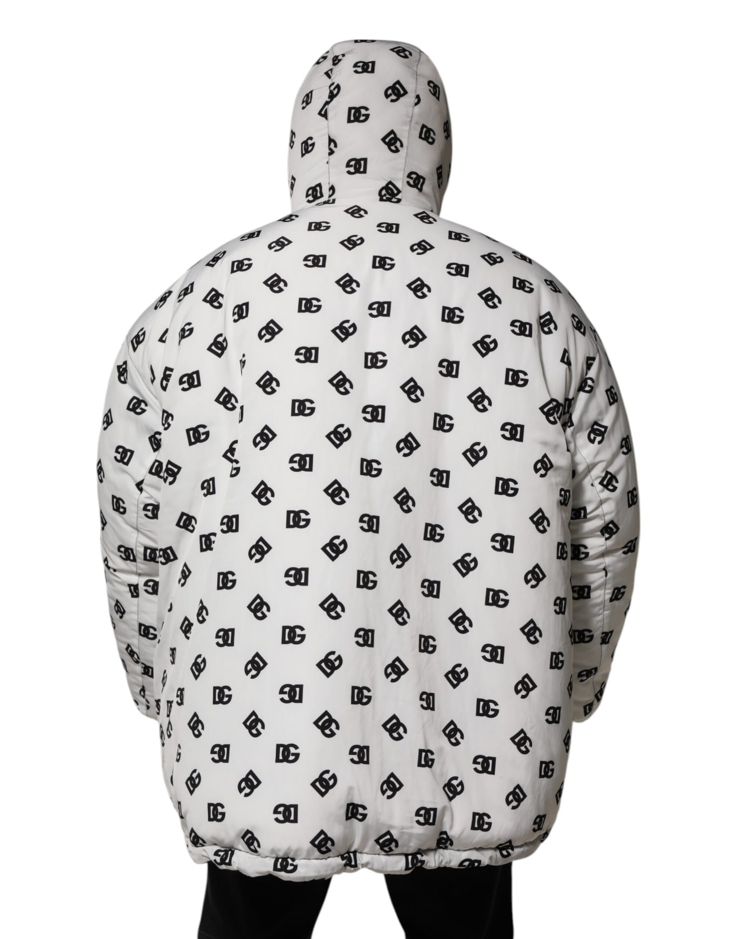 Dolce & Gabbana White DG Monogram Hooded Puffer Jacket