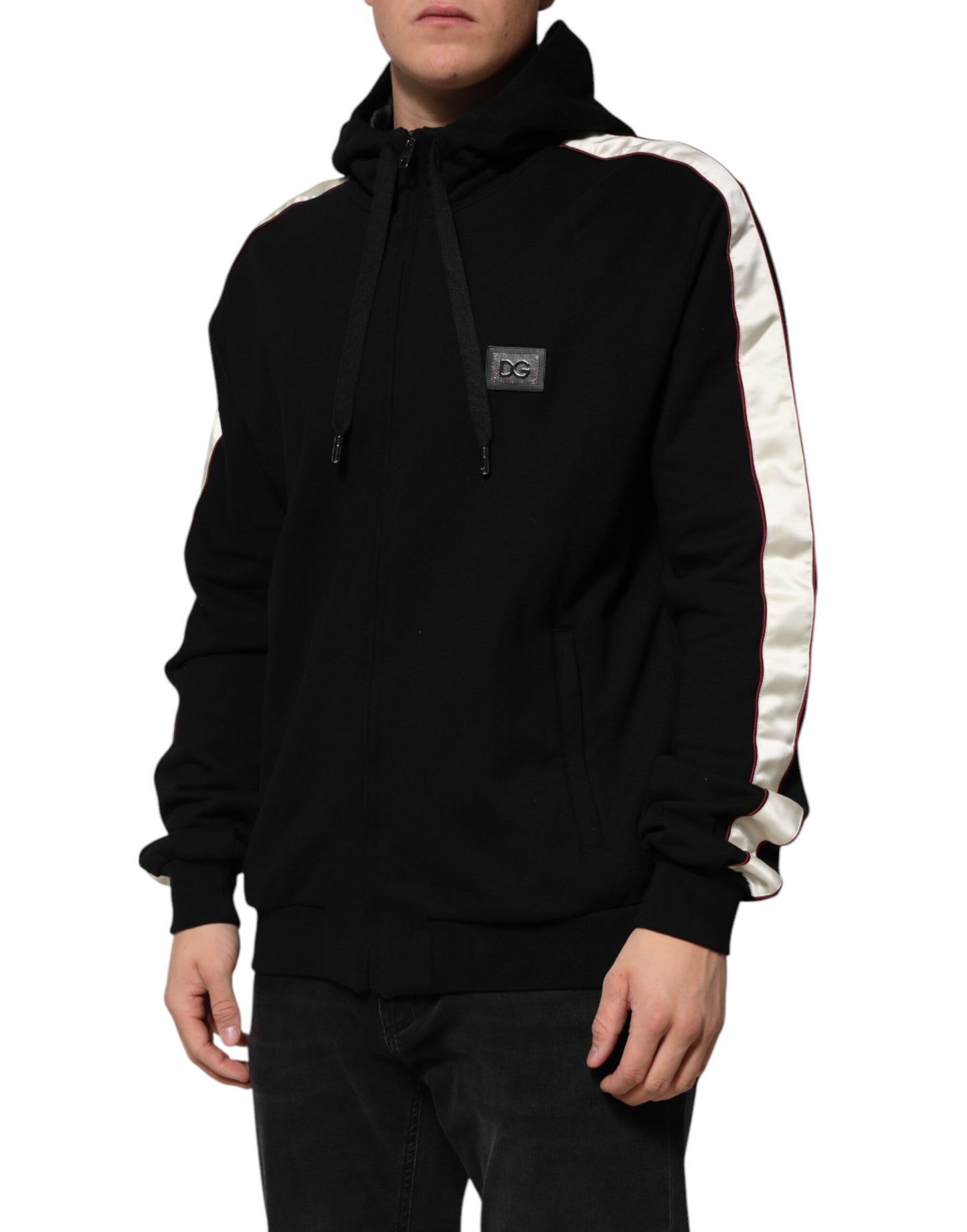 Dolce & Gabbana Black Cotton Plaque Track Cardigan Sweater