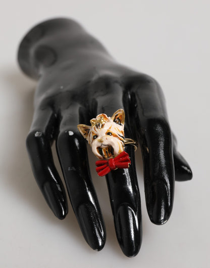 Dolce & Gabbana Gold Brass Resin Beige Dog Pet Accessory Ring