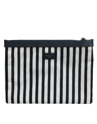Dolce & Gabbana Black White Striped Logo Plaque Clutch Borse Pouch Bag