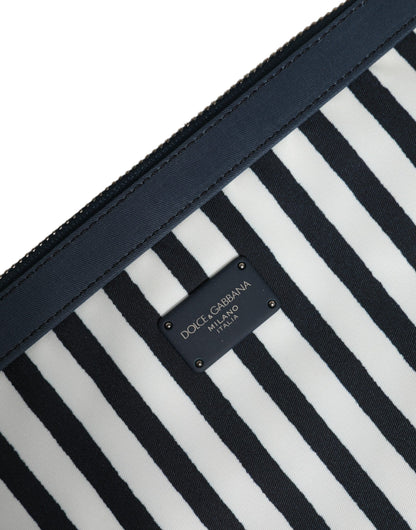 Dolce & Gabbana Black White Striped Logo Plaque Clutch Borse Pouch Bag